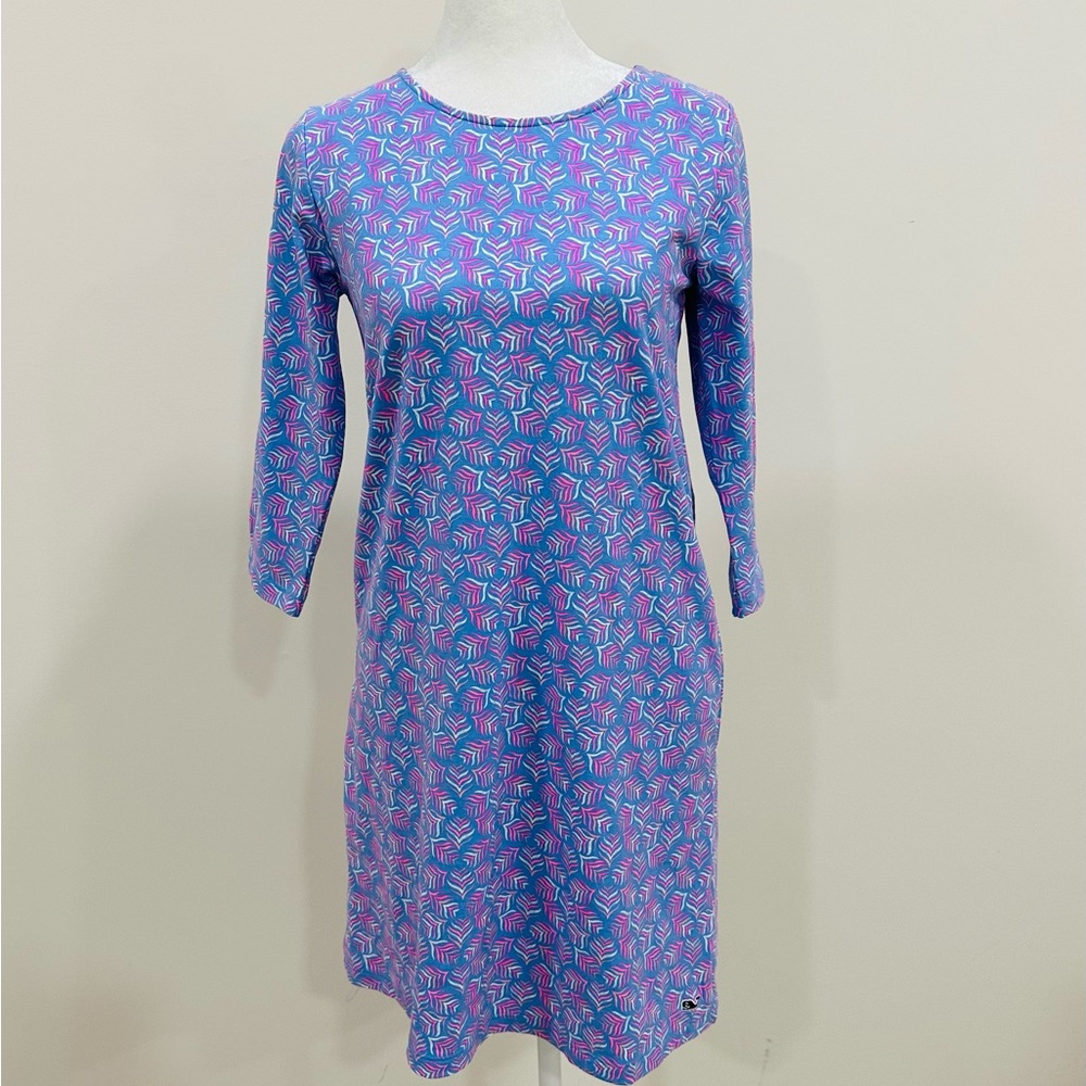 Vineyard Vines Women’s Dress Sz L‎ Whaletail Tisbury Cotton Knit Blue Pink